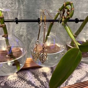 gold leaf drop earrings